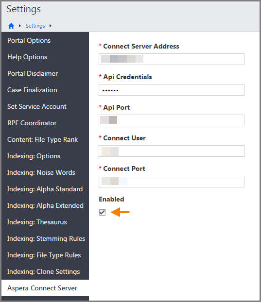 Enable Aspera check box