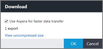Download dialog box showing the following selected option: Use Aspera for faster data transfer