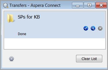Aspera Connect Transfers window