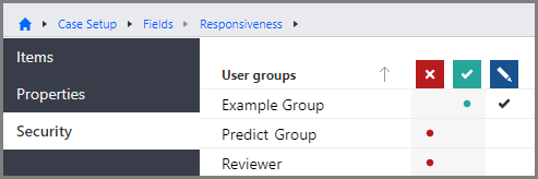 Security page for a field in the Case Setup section