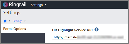 Portal option named Hit Highlight Service URL