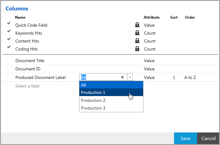 Sort base documents based on Bates number or other fields for a specific production