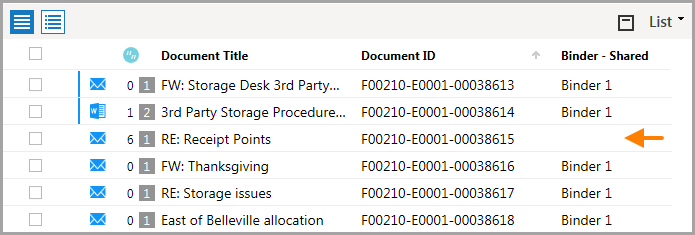 The binder name appears in the Binder column