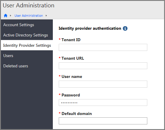 Identity Provider Settings page