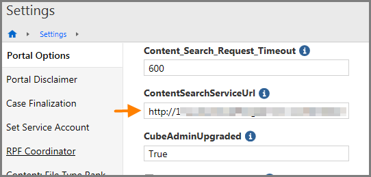 The ContentSearchServiceUrl portal option