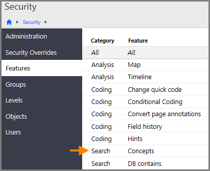 Enable Search > Concepts feature