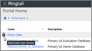 The Cases list on the Portal Home page