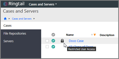 The Cases page in the Cases and Servers section