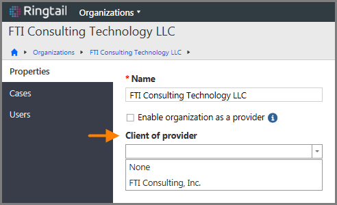 Designate an organization as a client of a provider organization
