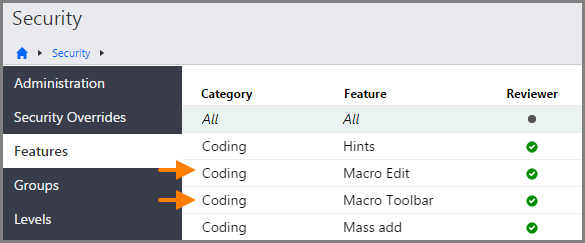 Security settings for conditional coding macros