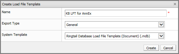 Create Load File Template window