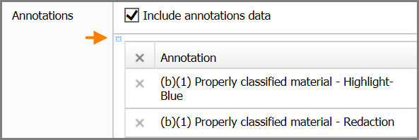 Blue box to manage which highlights and redactions are included