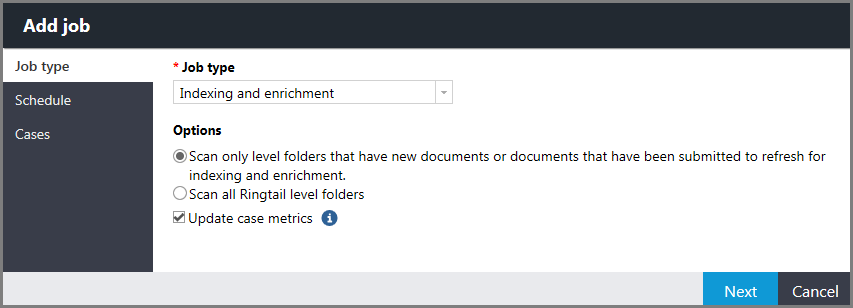 Indexing and enrichment option on Job type page