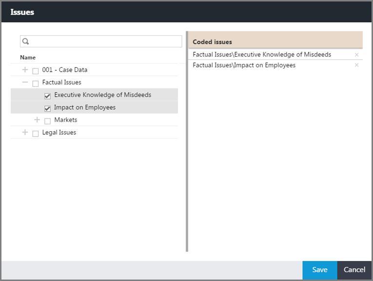 Select issues window