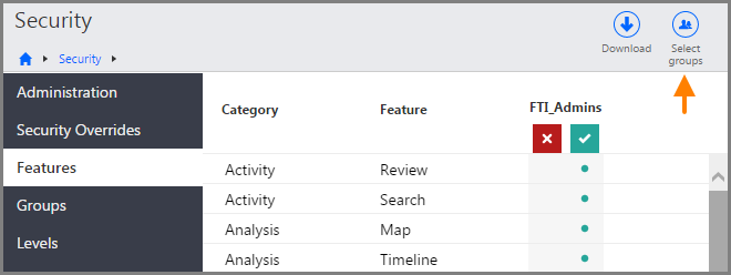 Select groups button