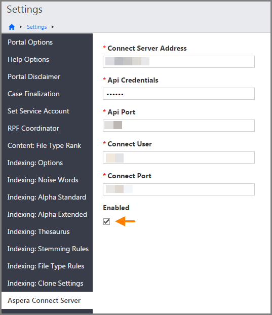 Enable Aspera check box