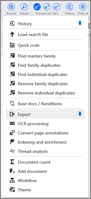 Export option on Tools menu