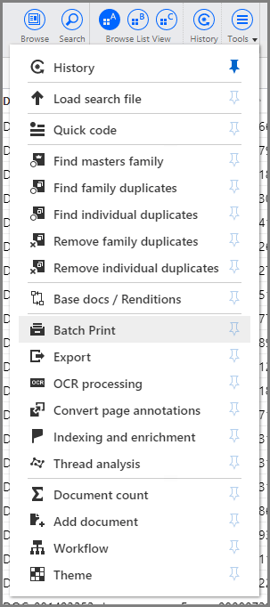 Tools menu displaying the Batch Print option