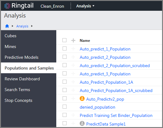 Populations and Samples page, displaying the gray and orange CAL buttons