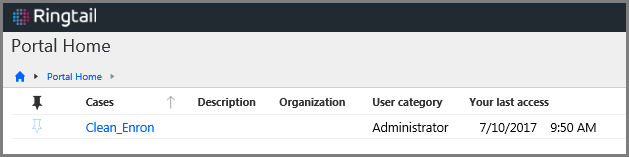 Portal Home page displaying the pin and the Your last access column